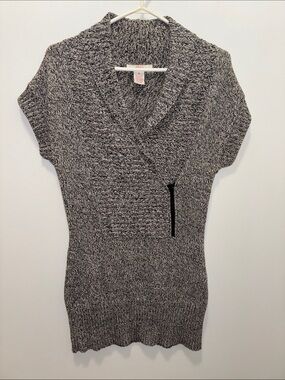 Candie's Black & White Marled Shawl Collar Knit Tunic